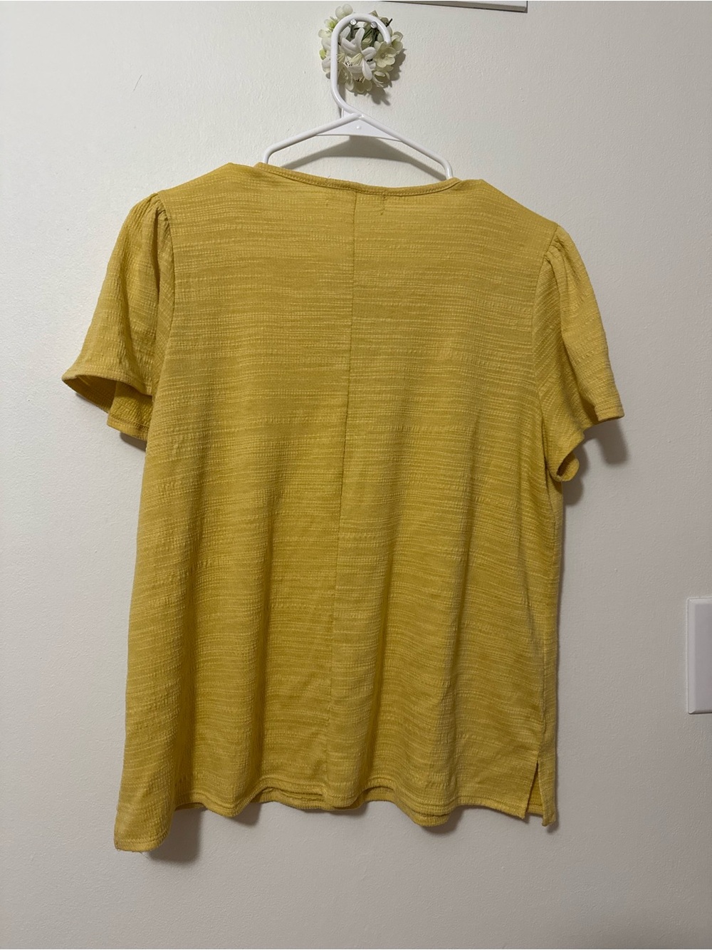 Madison Yellow Rhinestone Ladder Keyhole Flutter Sleeve Top - Picture 3 of 5